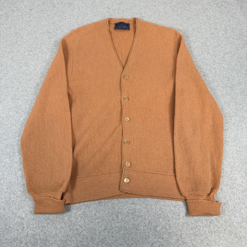 Vintage Arnold Palmer Cardigan Sweater Mens Large Brown Knit Button Made USA